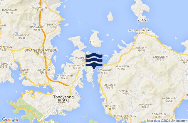 Karte der Gezeiten Hyonnaeryang-haehyop (Chinhae-man), South Korea