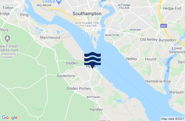 Karte der Gezeiten Hythe, United Kingdom