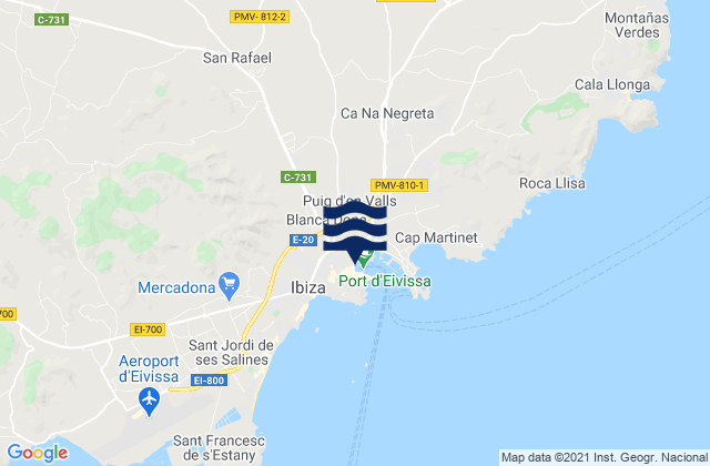 Karte der Gezeiten Ibiza, Spain