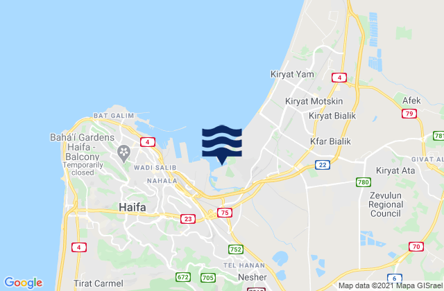 Karte der Gezeiten Ibṭīn, Israel