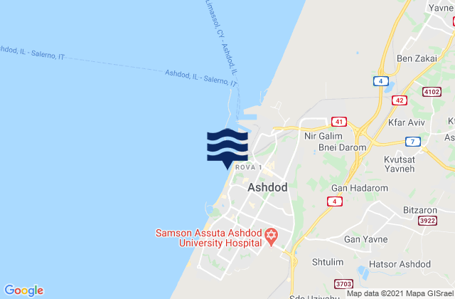 Karte der Gezeiten Igolim Ashdod, Israel