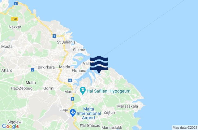 Karte der Gezeiten Il-Birgu, Malta
