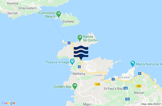 Karte der Gezeiten Il-Mellieħa, Malta