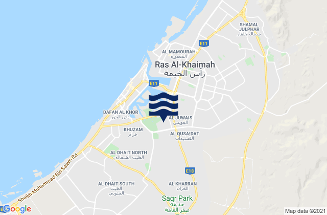 Karte der Gezeiten Imārat Ra’s al Khaymah, United Arab Emirates