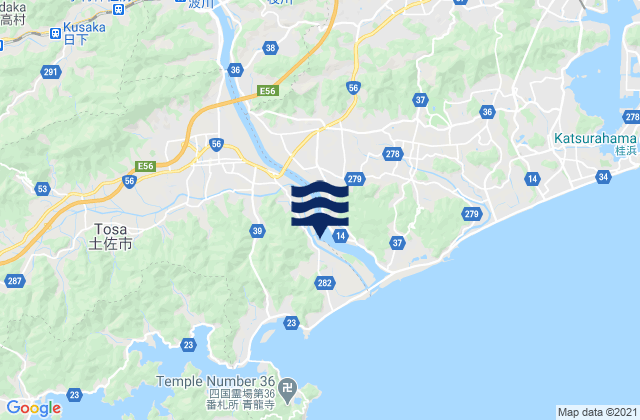 Karte der Gezeiten Ino, Japan