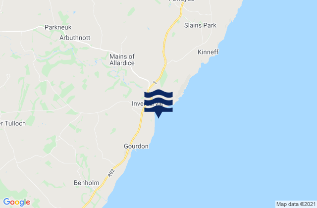 Karte der Gezeiten Inverbervie Beach, United Kingdom