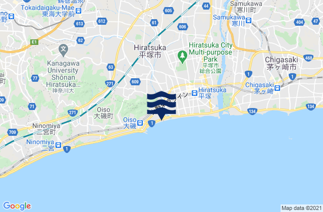 Karte der Gezeiten Isehara, Japan