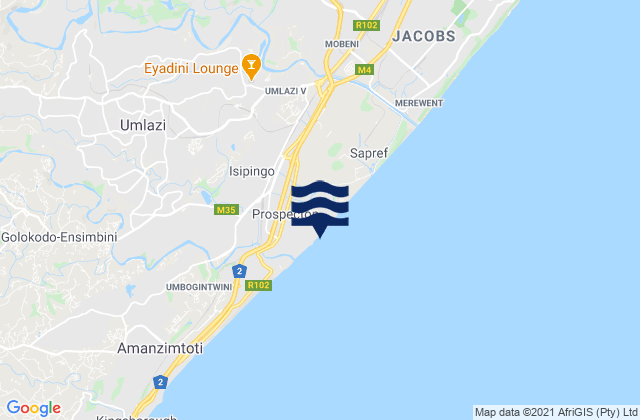 Karte der Gezeiten Isipingo Beach, South Africa