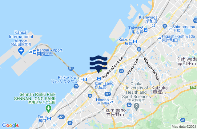 Karte der Gezeiten Izumisano Shi, Japan