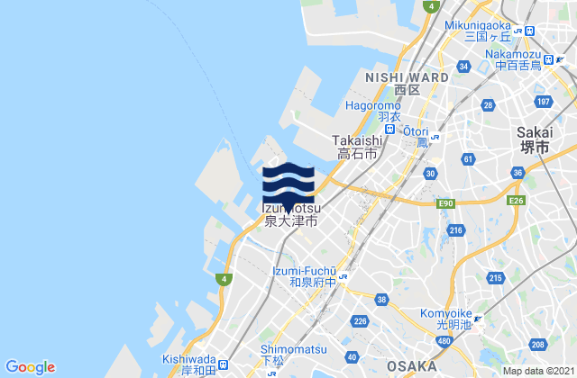 Karte der Gezeiten Izumiōtsu Shi, Japan