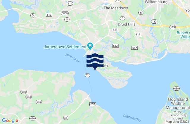 Karte der Gezeiten Jamestown Island (Church Point), United States