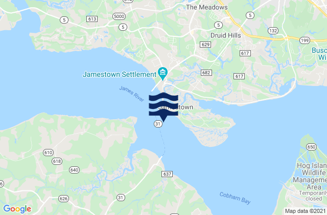 Karte der Gezeiten Jamestown Island Church Point, United States