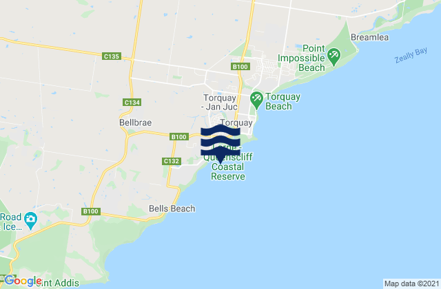 Karte der Gezeiten Jan Juc Back Beach, Australia