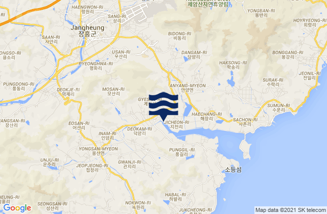 Karte der Gezeiten Jangheung-gun, South Korea