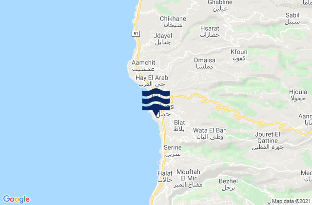 Karte der Gezeiten Jbaïl, Lebanon