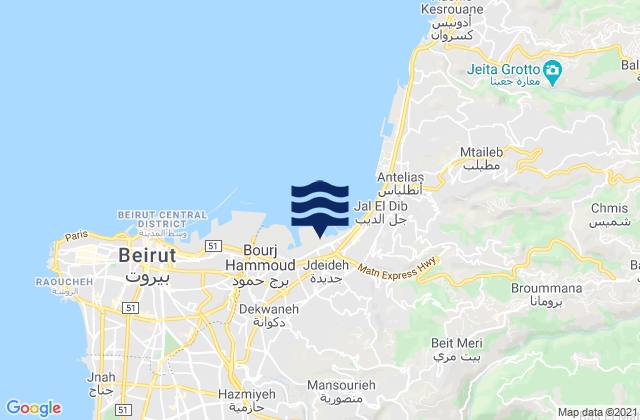 Karte der Gezeiten Jdaidet el Matn, Lebanon