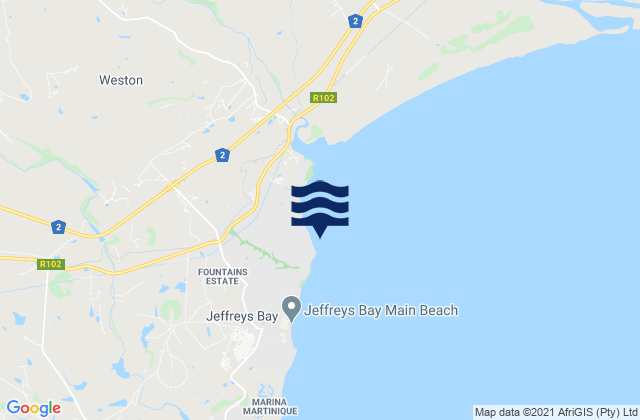 Karte der Gezeiten Jeffreys Bay (J-Bay), South Africa