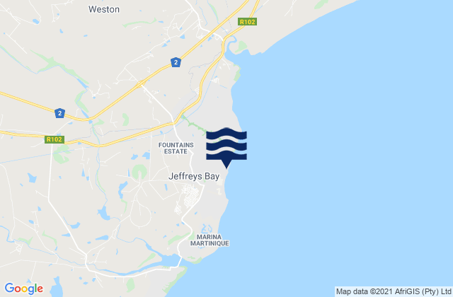 Karte der Gezeiten Jeffreys Bay, South Africa