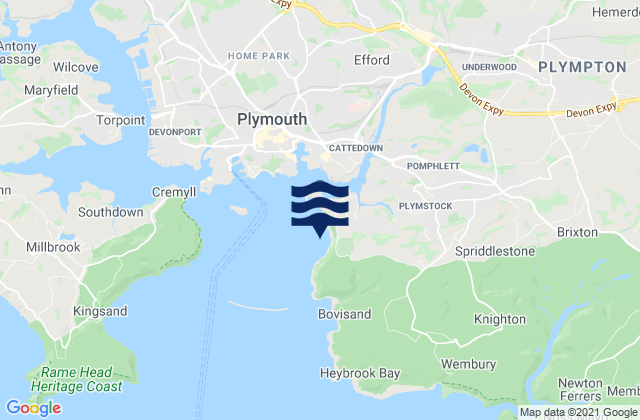 Karte der Gezeiten Jennycliff Bay, United Kingdom