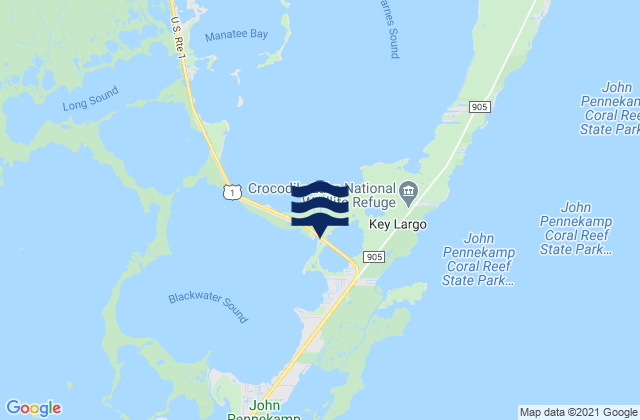 Karte der Gezeiten Jewfish Creek entrance Blackwater Sound, United States