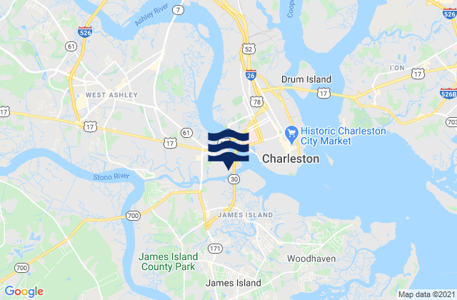 Karte der Gezeiten Johns Island Bridge, United States