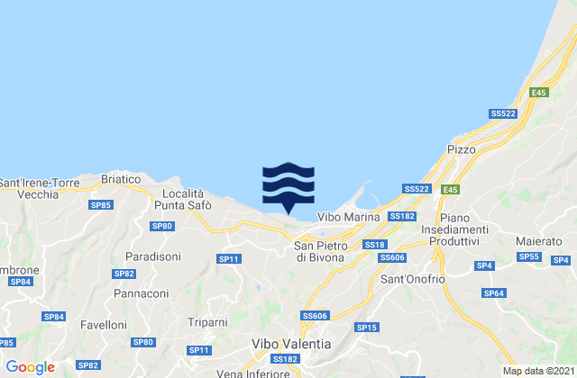 Karte der Gezeiten Jonadi, Italy
