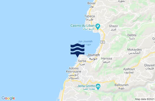 Karte der Gezeiten Jounieh, Lebanon
