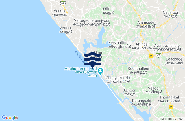 Karte der Gezeiten Kadakkavoor, India
