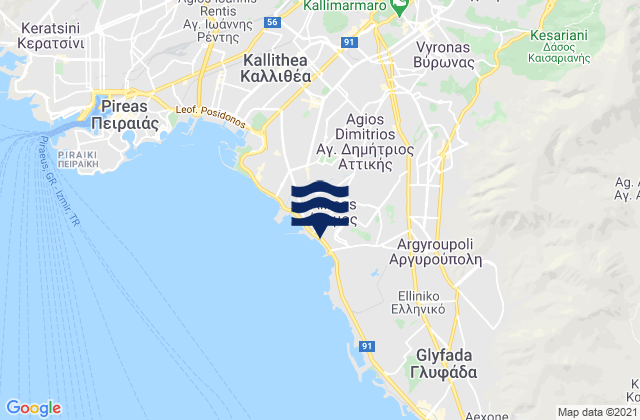 Karte der Gezeiten Kaisarianí, Greece