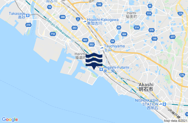 Karte der Gezeiten Kako-gun, Japan
