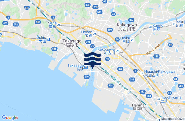 Karte der Gezeiten Kakogawachō-honmachi, Japan
