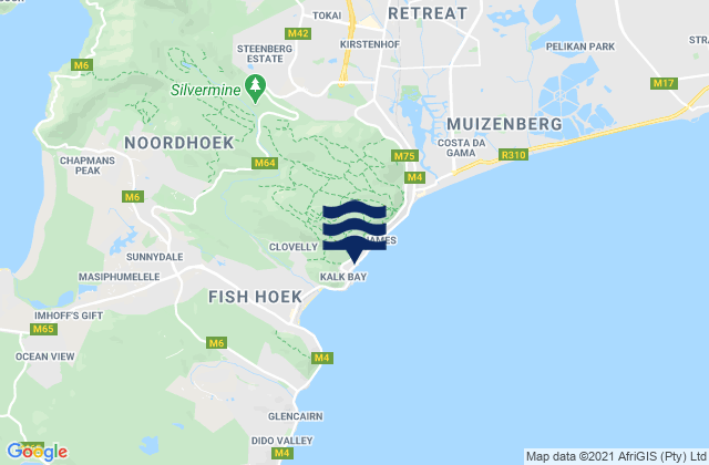 Karte der Gezeiten Kalk Bay Reef, South Africa