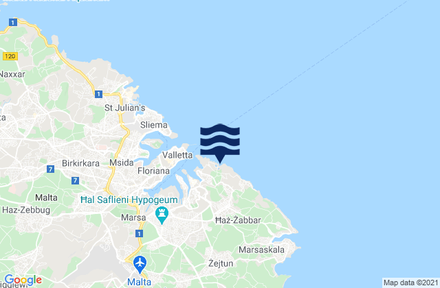 Karte der Gezeiten Kalkara, Malta