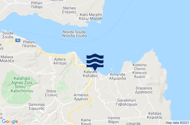 Karte der Gezeiten Kalýves, Greece