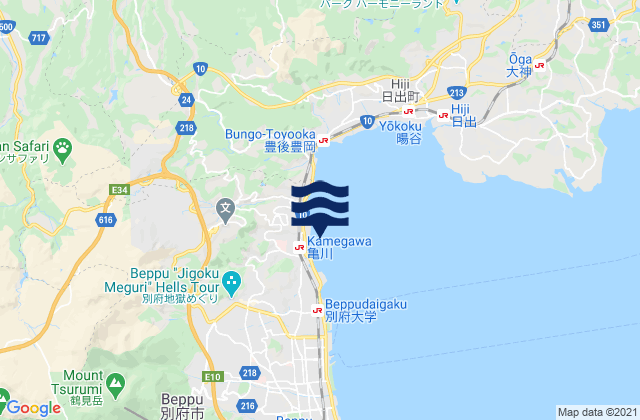 Karte der Gezeiten Kamegawa, Japan