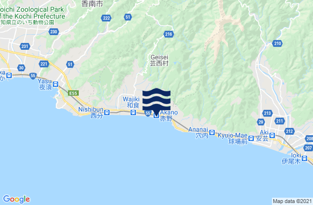 Karte der Gezeiten Kami Shi, Japan