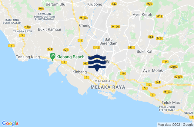 Karte der Gezeiten Kampung Ayer Keroh, Malaysia