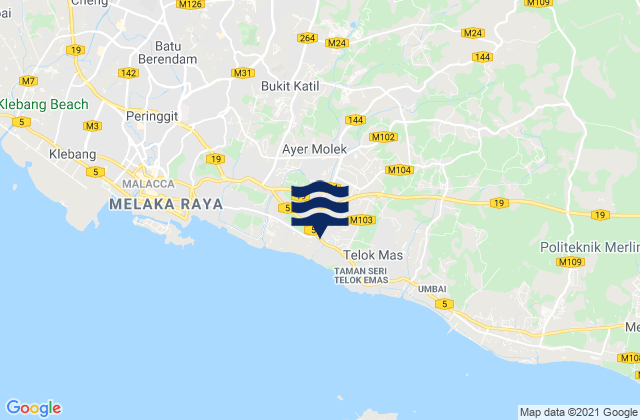 Karte der Gezeiten Kampung Ayer Molek, Malaysia