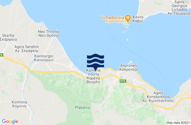 Karte der Gezeiten Kaména Voúrla, Greece