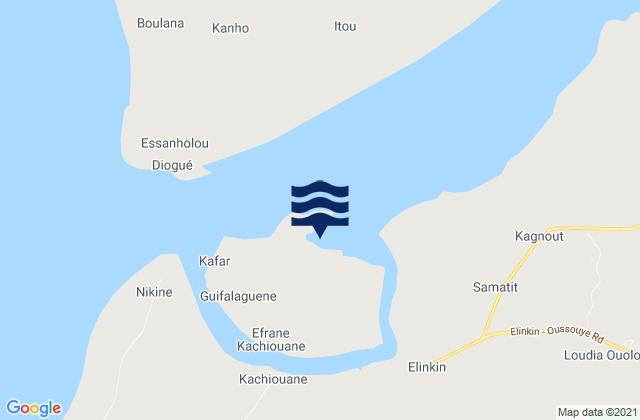 Karte der Gezeiten Karabane Riviere Casamance, Senegal