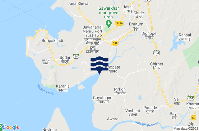 Karte der Gezeiten Karanja Creek, India