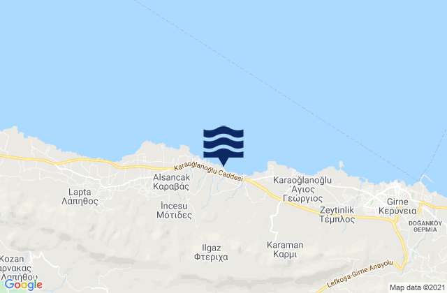 Karte der Gezeiten Karavás, Cyprus