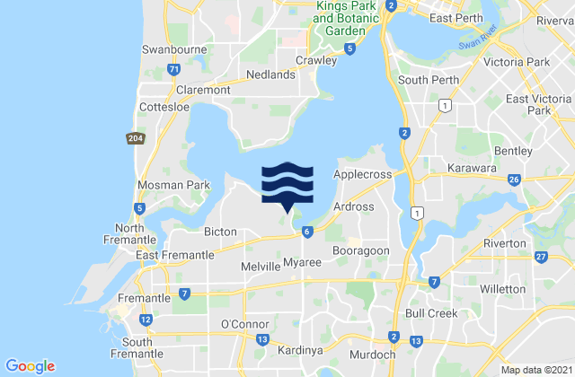 Karte der Gezeiten Kardinya, Australia