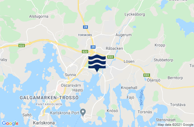 Karte der Gezeiten Karlskrona Kommun, Sweden