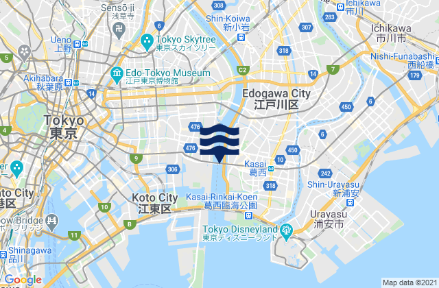 Karte der Gezeiten Katsushika Ku, Japan