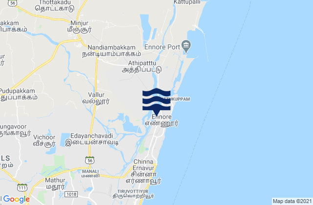 Karte der Gezeiten Kattivākkam, India