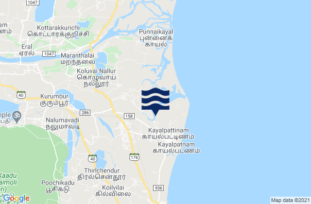 Karte der Gezeiten Kayalpattinam, India