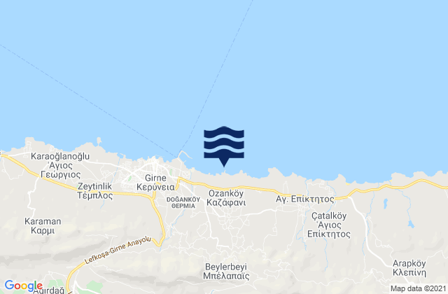 Karte der Gezeiten Kazáfani, Cyprus