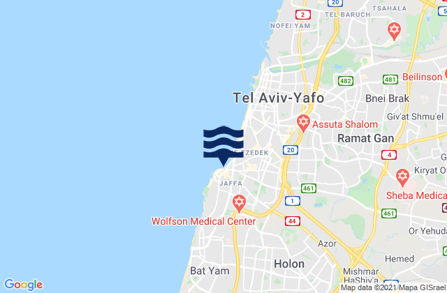Karte der Gezeiten Kefar H̱abad, Israel