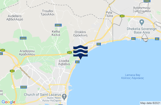 Karte der Gezeiten Kelliá, Cyprus
